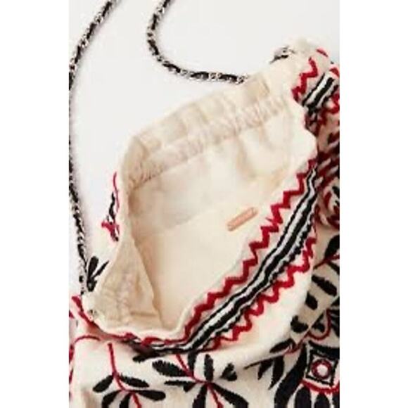 Free People Boho Crossbody Embroidered Cinch Top Bag with Chain Strap - Picture 2 of 10